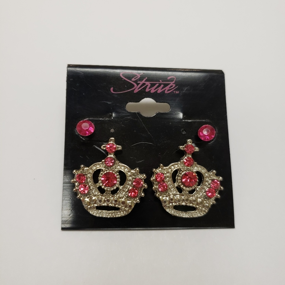 New Pink Crown Earring Set